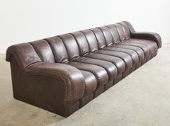 Monumental Steve Chase Monterey Style Channeled Leather Sofa