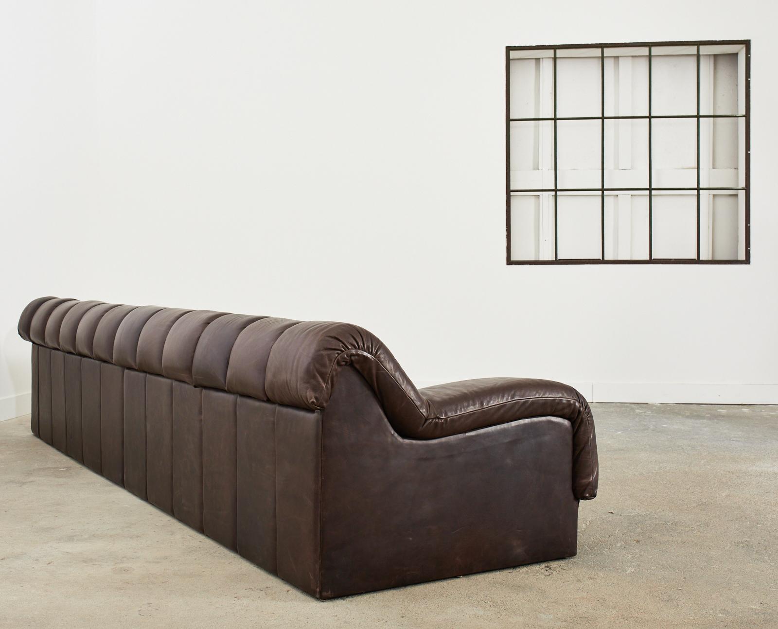 Monumental Steve Chase Monterey Style Channeled Leather Sofa 12