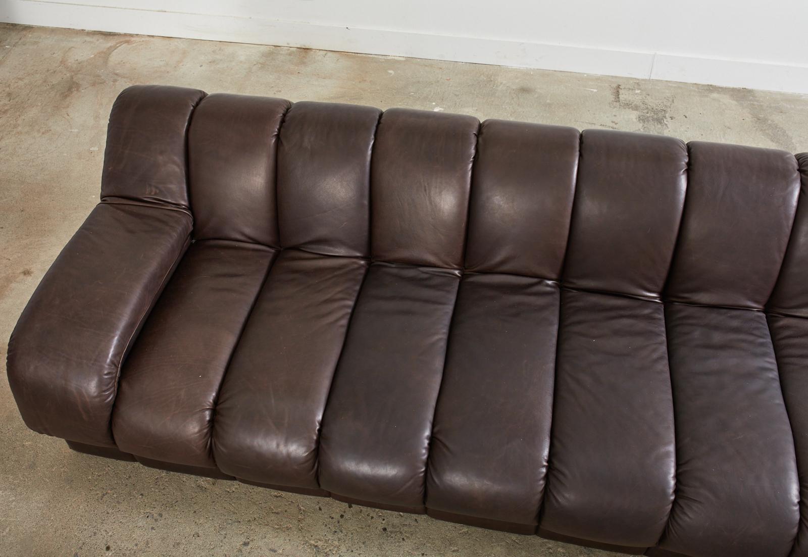 Modern Monumental Steve Chase Monterey Style Channeled Leather Sofa