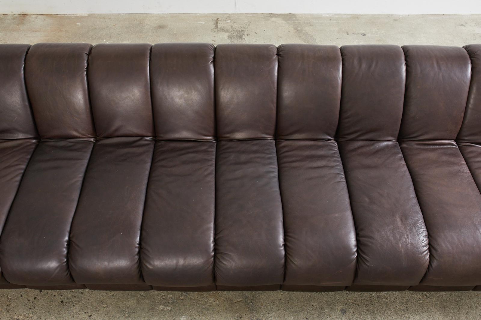 American Monumental Steve Chase Monterey Style Channeled Leather Sofa