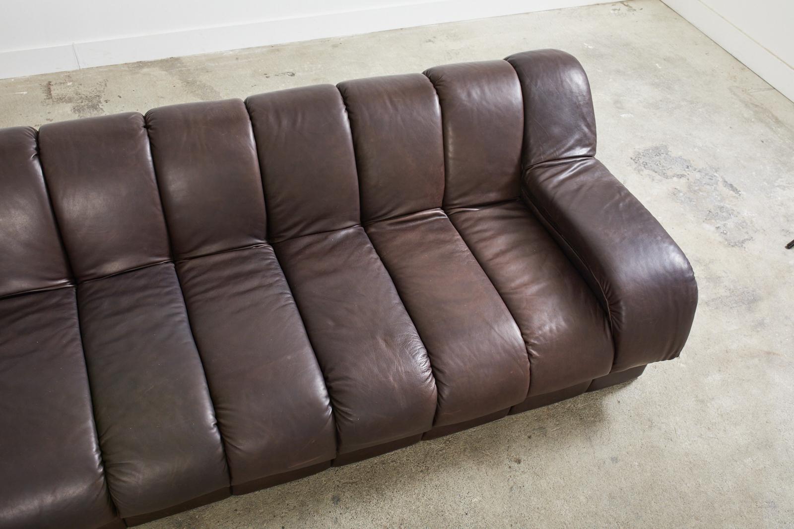 Hand-Crafted Monumental Steve Chase Monterey Style Channeled Leather Sofa