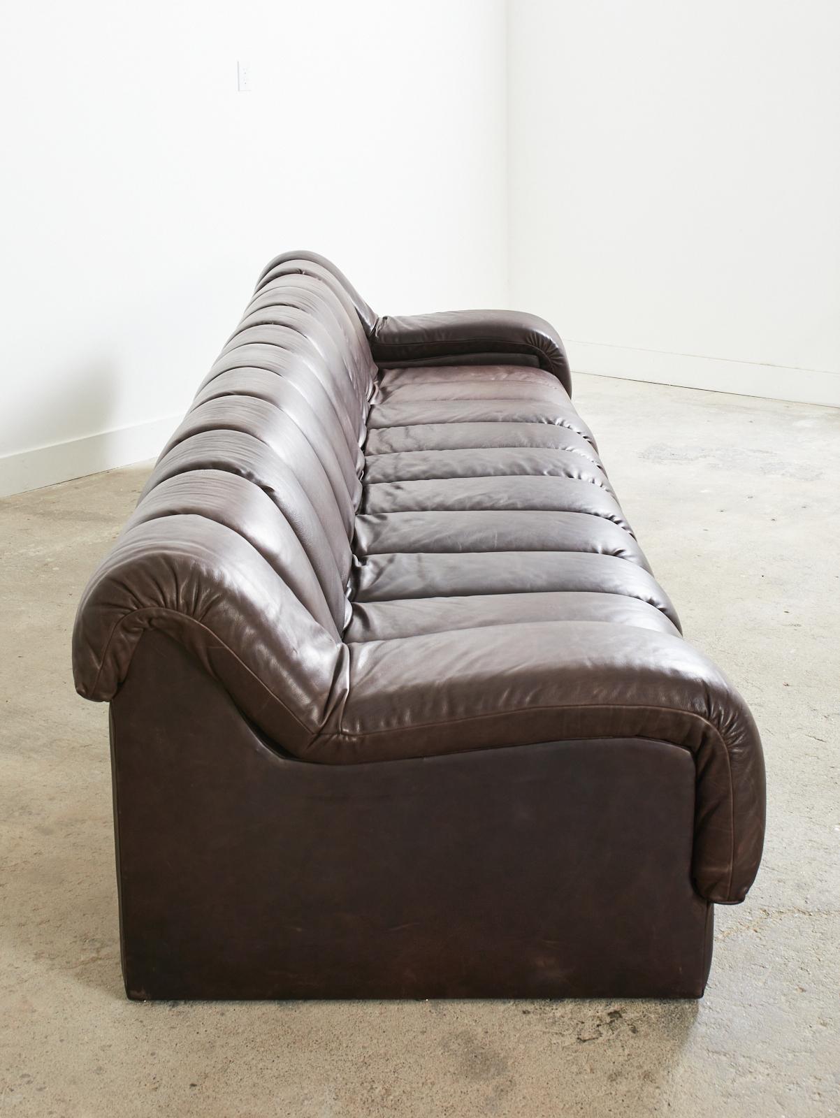 Contemporary Monumental Steve Chase Monterey Style Channeled Leather Sofa