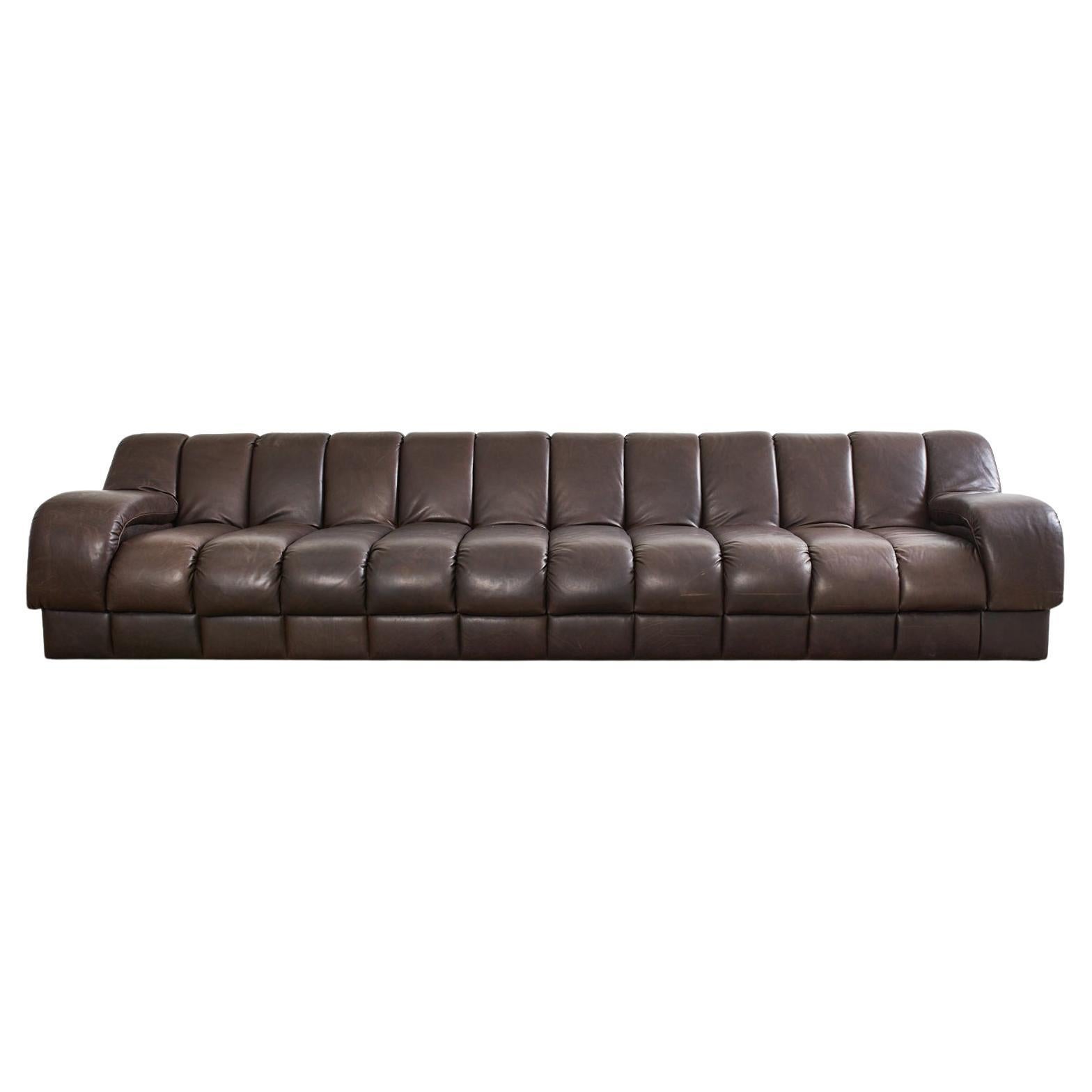Monumental Steve Chase Monterey Style Channeled Leather Sofa