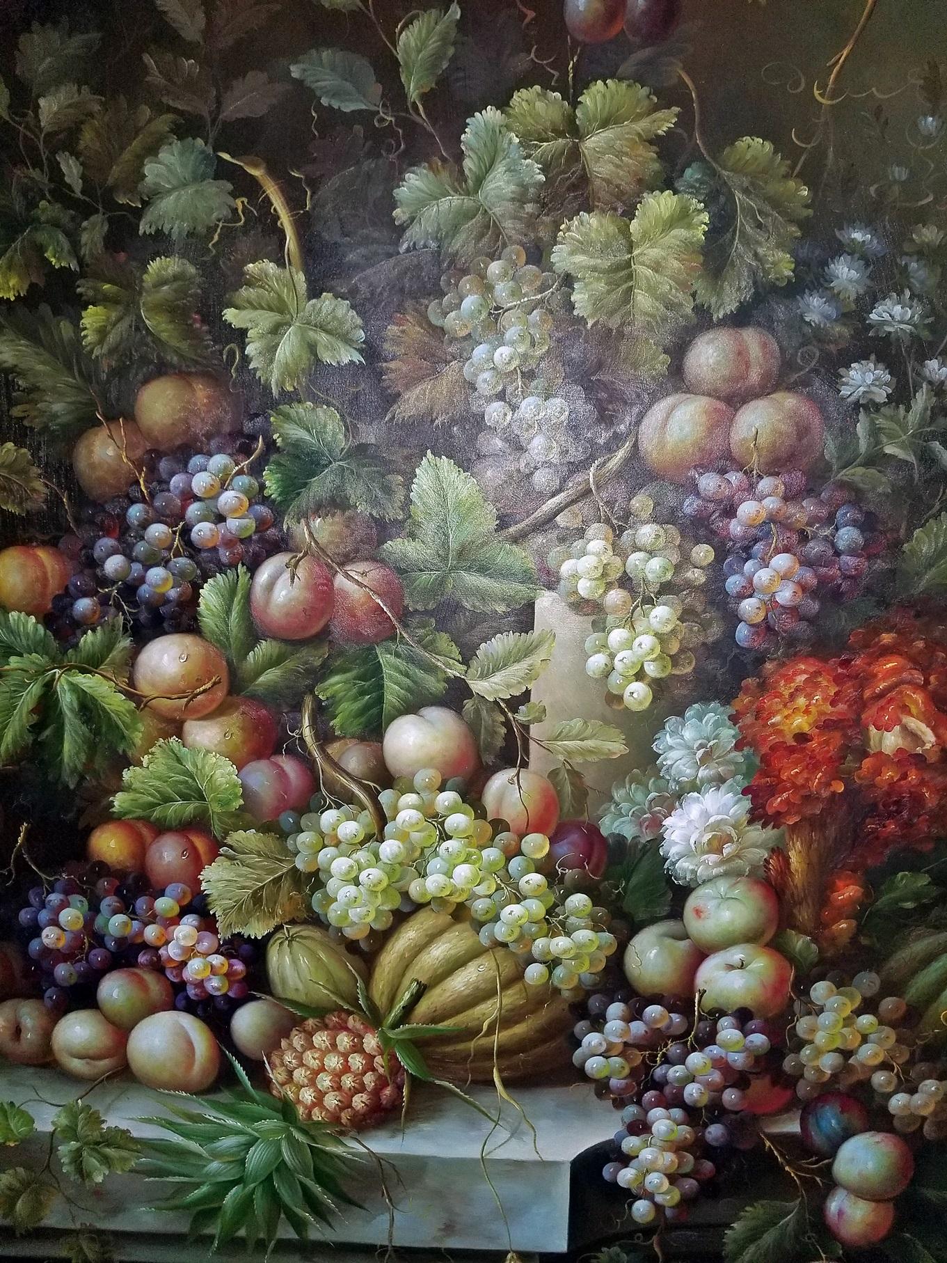 PRESENTE une SUPERBE huile sur toile du 20ème siècle et ORIGINALE MONUMENTALEMENT GRANDE de M. Picot.

Il s'agit d'une très belle peinture de nature morte représentant des fruits dans un style classique.

École continentale. Nous savons qu'il s'agit