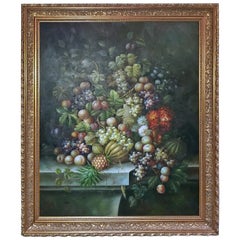 Monumental Still Life Oil on Canvas of Fruit by M. Picot