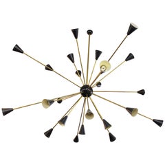 Monumental Stilnovo Style Modern Black Enamel Sputnik Chandelier