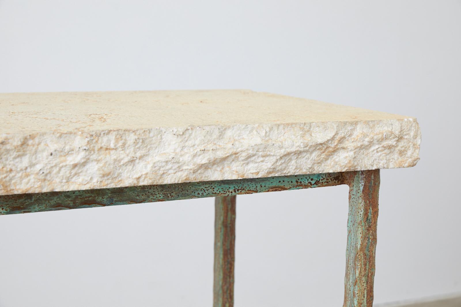 Molded Monumental Stone and Iron Garden Console Table