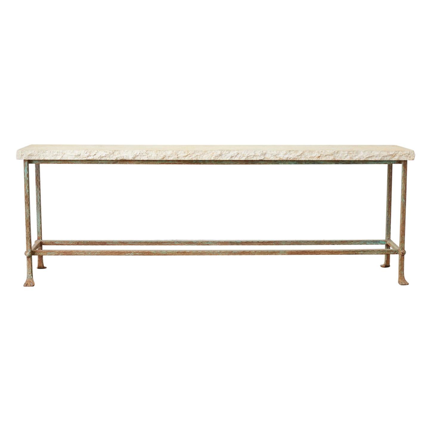 Monumental Stone and Iron Garden Console Table