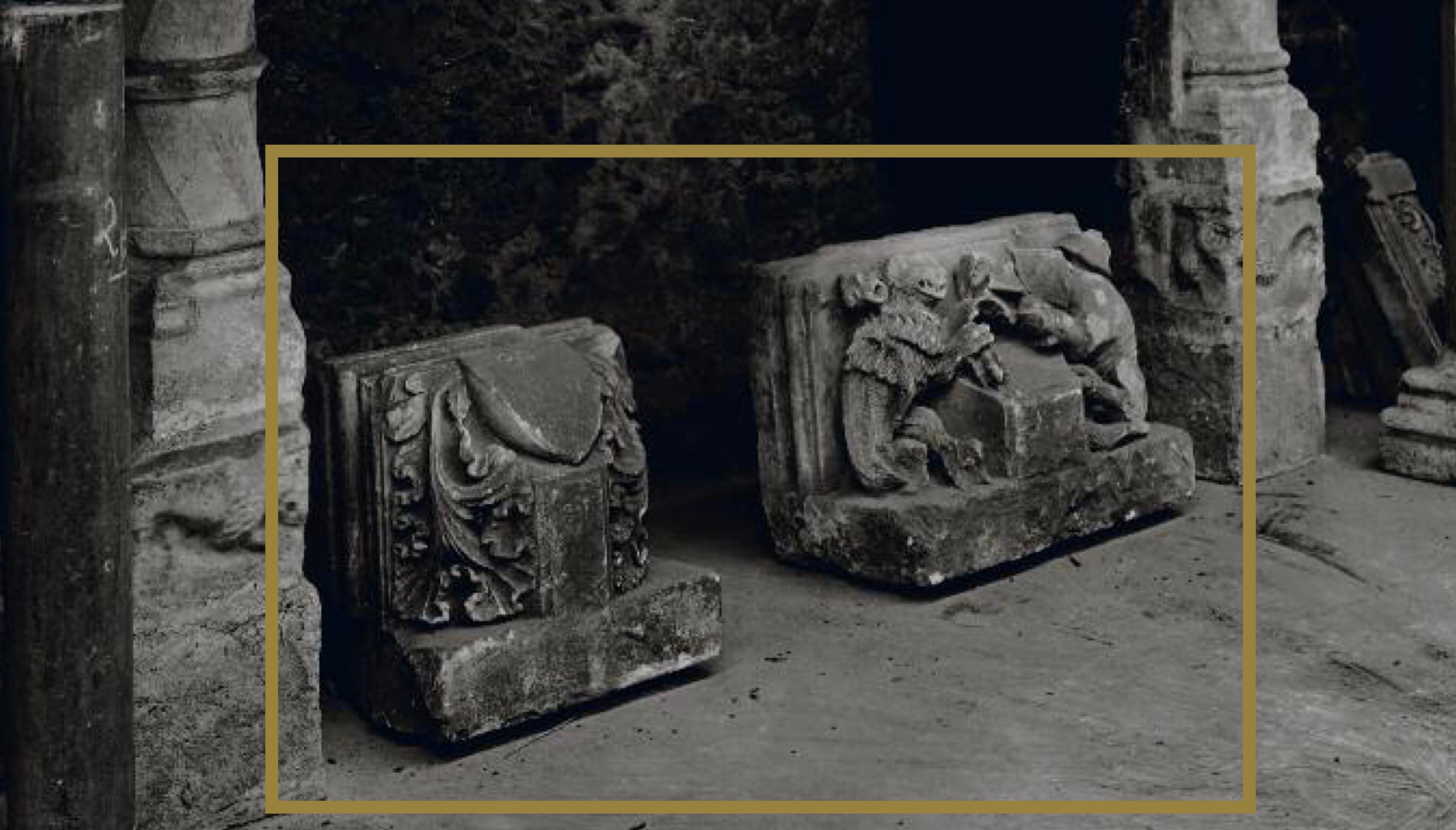 French Monumental Stone Capital Decorated with Coat of Arms, France, 15th Century