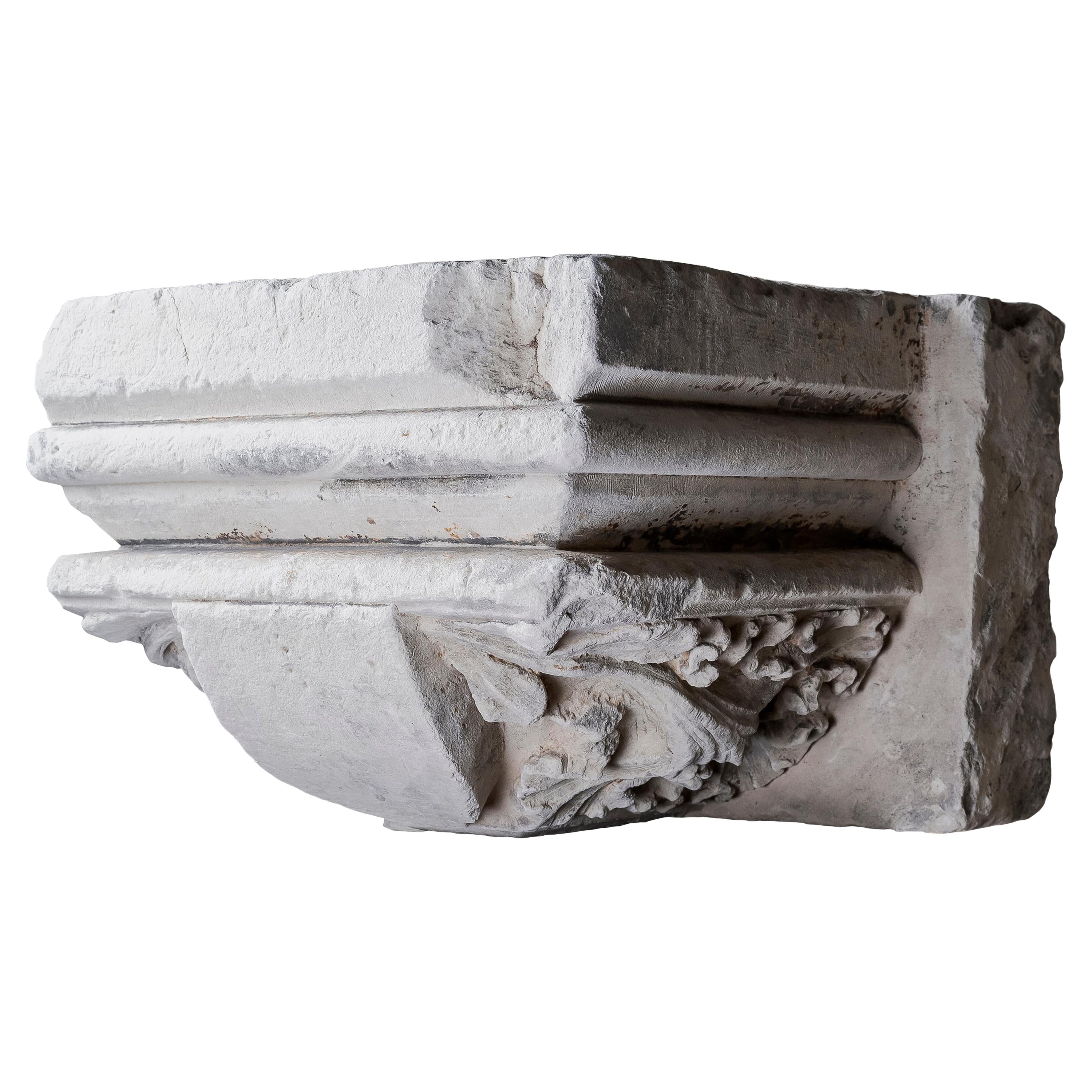 Monumental Stone Capital Decorated with Coat of Arms, France, 15th Century