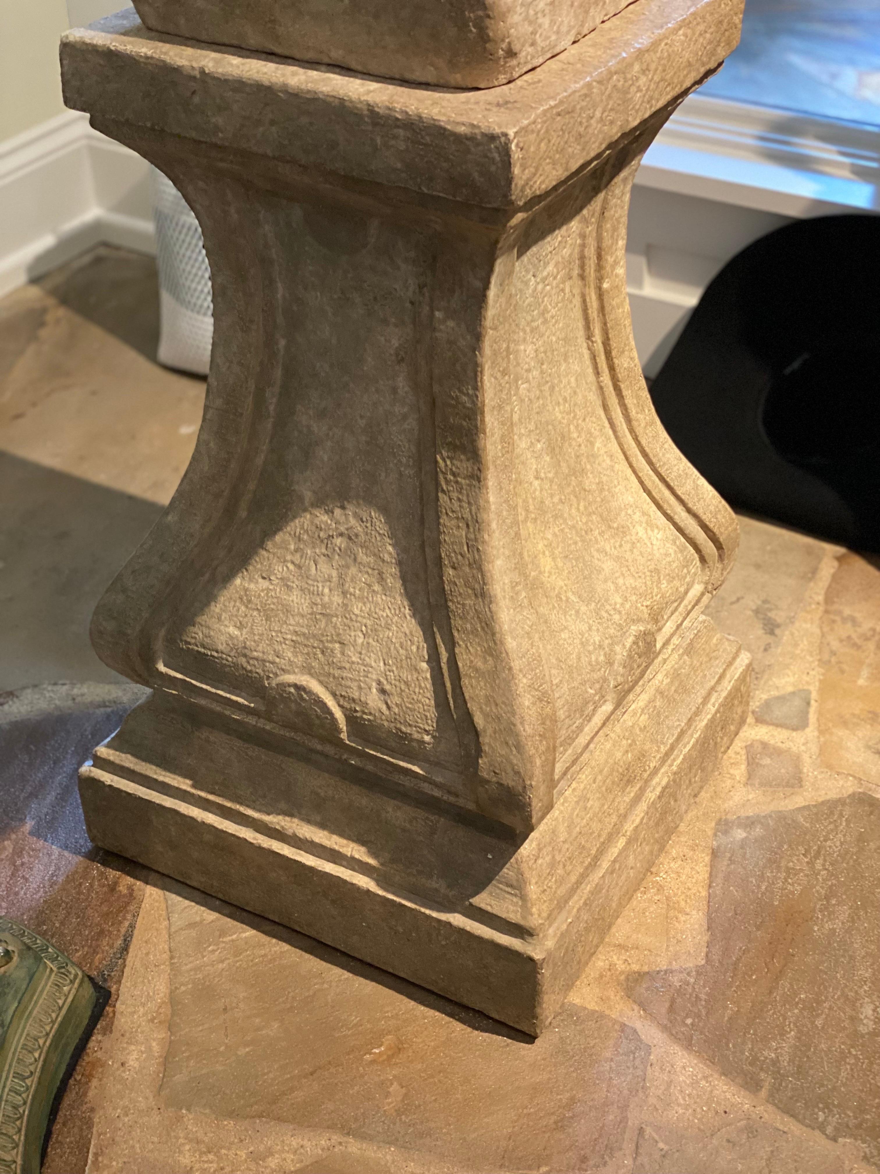20th Century Monumental Stone Capped Urn on Pedestal For Sale