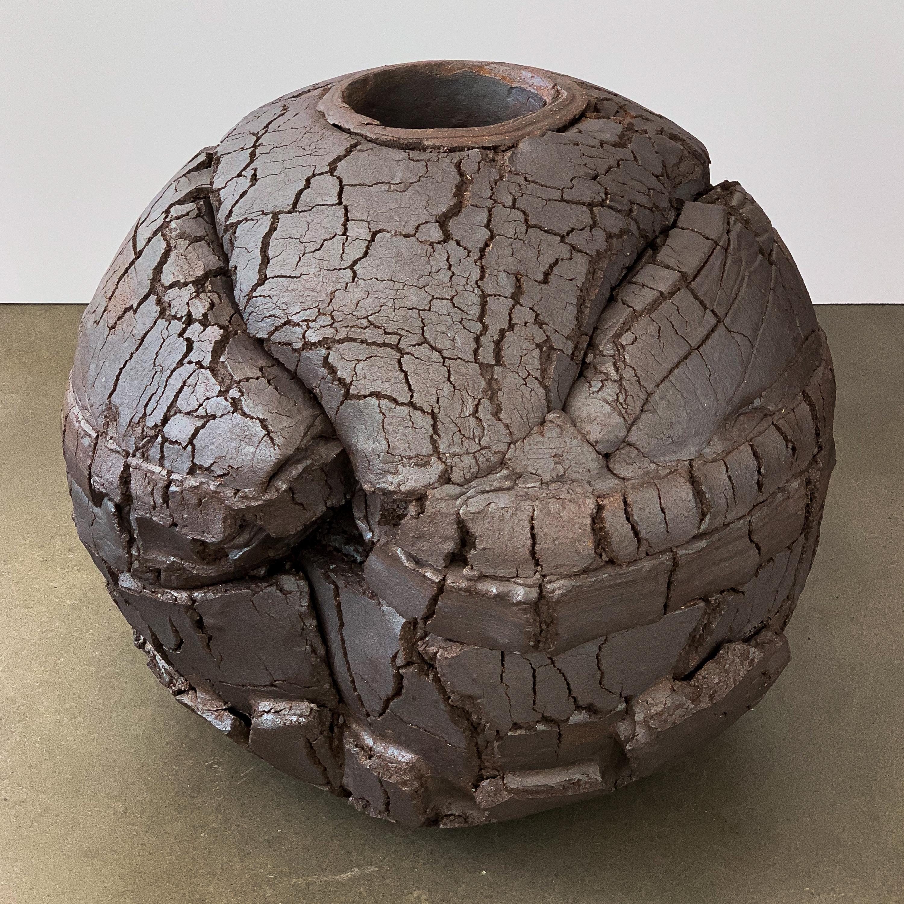 Brutalist Monumental Stoneware Sphere Sculpture or Vessel by Michael Becker