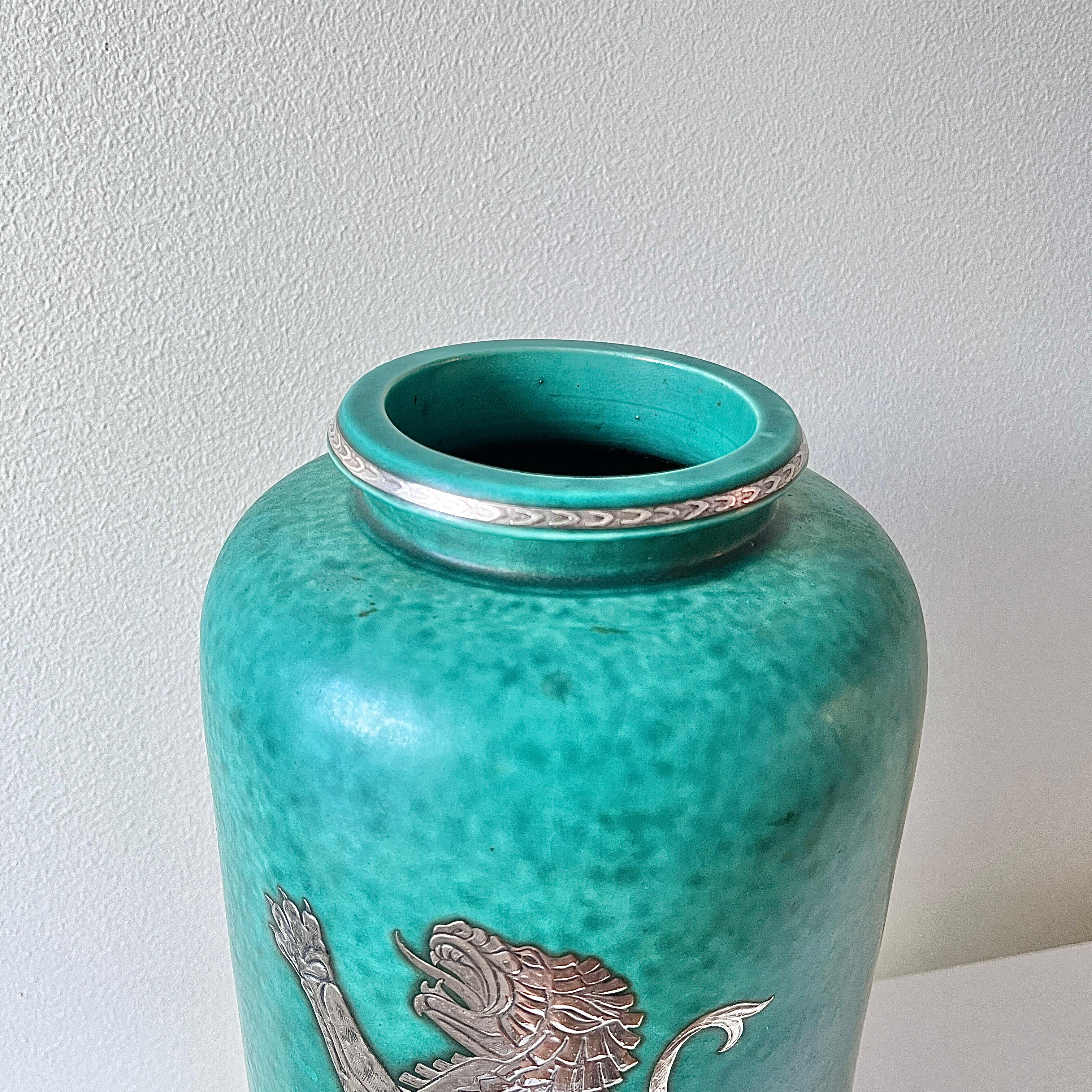 Monumental stoneware vase by Wilhelm Kåge, ‘Argenta’ series, Gustavsberg, 1930s. In Good Condition In Stockholm, SE