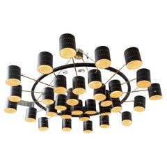 Monumental Studio Built Perforated Metal and Brass Chandelier, in Stock