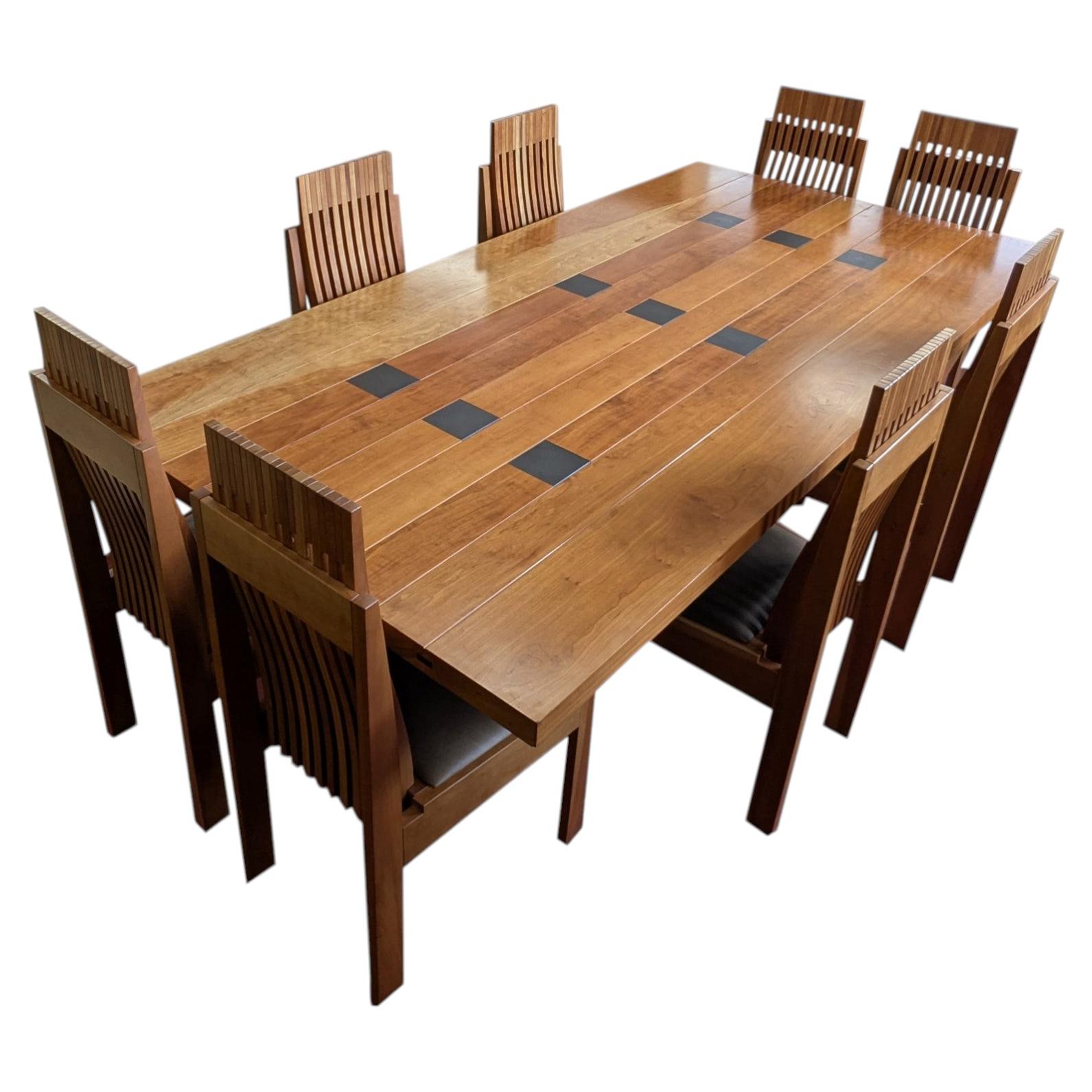 Monumental Studio Crafted 8 FT Cherry Wood Dining Table with 8 Matching Chairs
