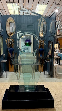 Monumental Studio Glass Architectural Sculpture with Suspended Sommerso Vase