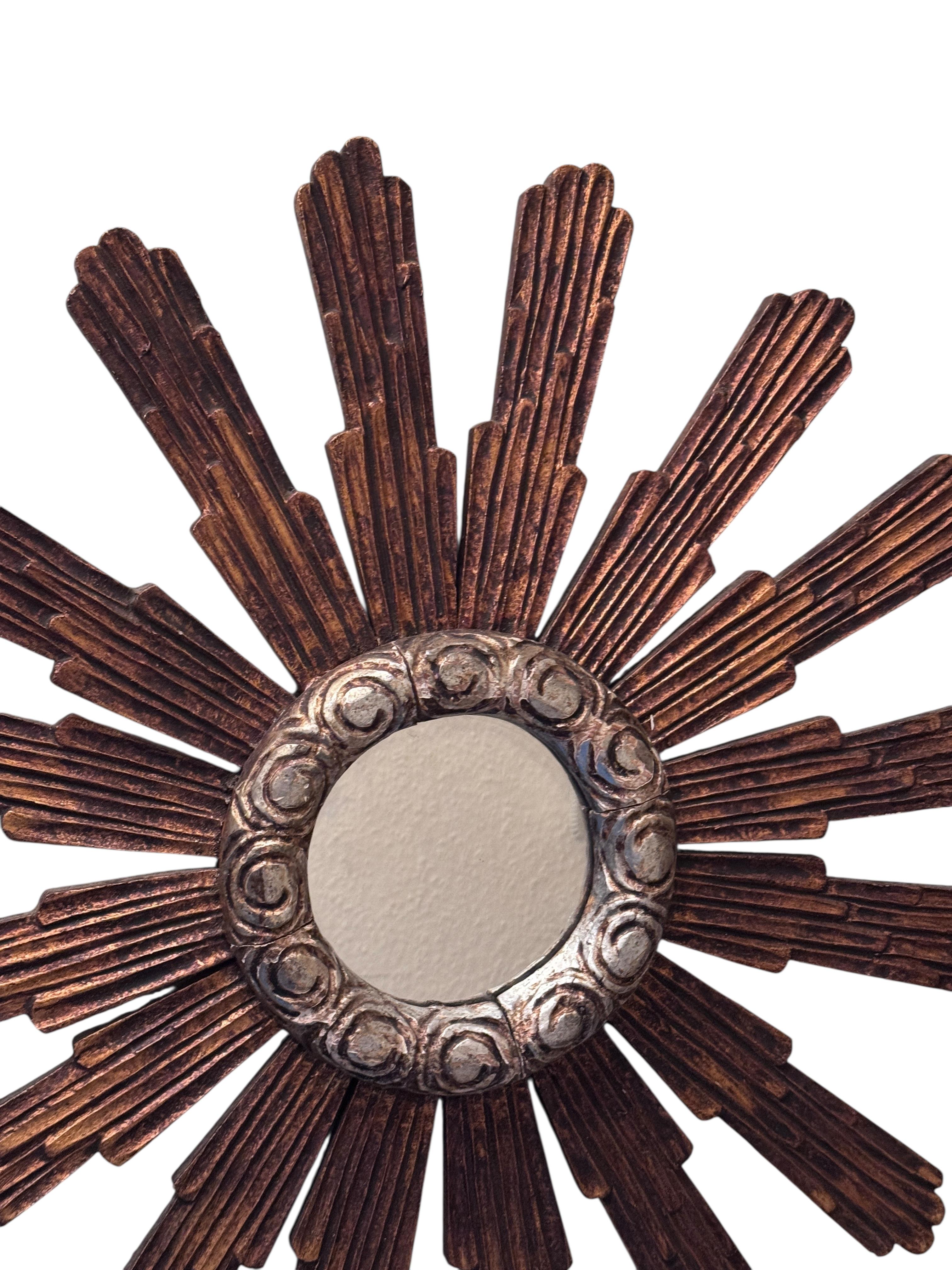 Monumentale specchio Sunburst Starburst di grandi dimensioni Wood, Italia 1910 o più vecchio in vendita 2