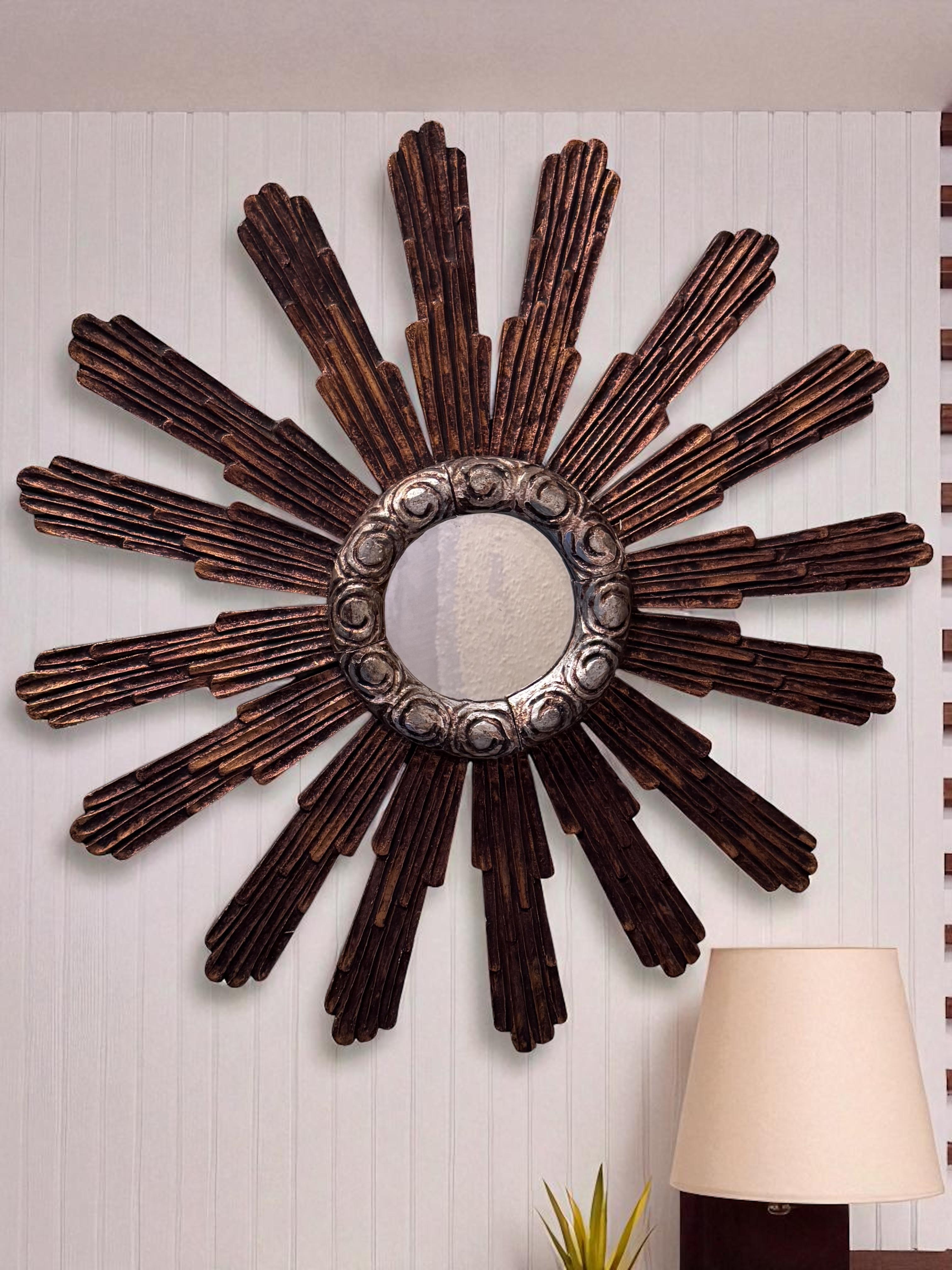 Monumentale specchio Sunburst Starburst di grandi dimensioni Wood, Italia 1910 o più vecchio in vendita 8