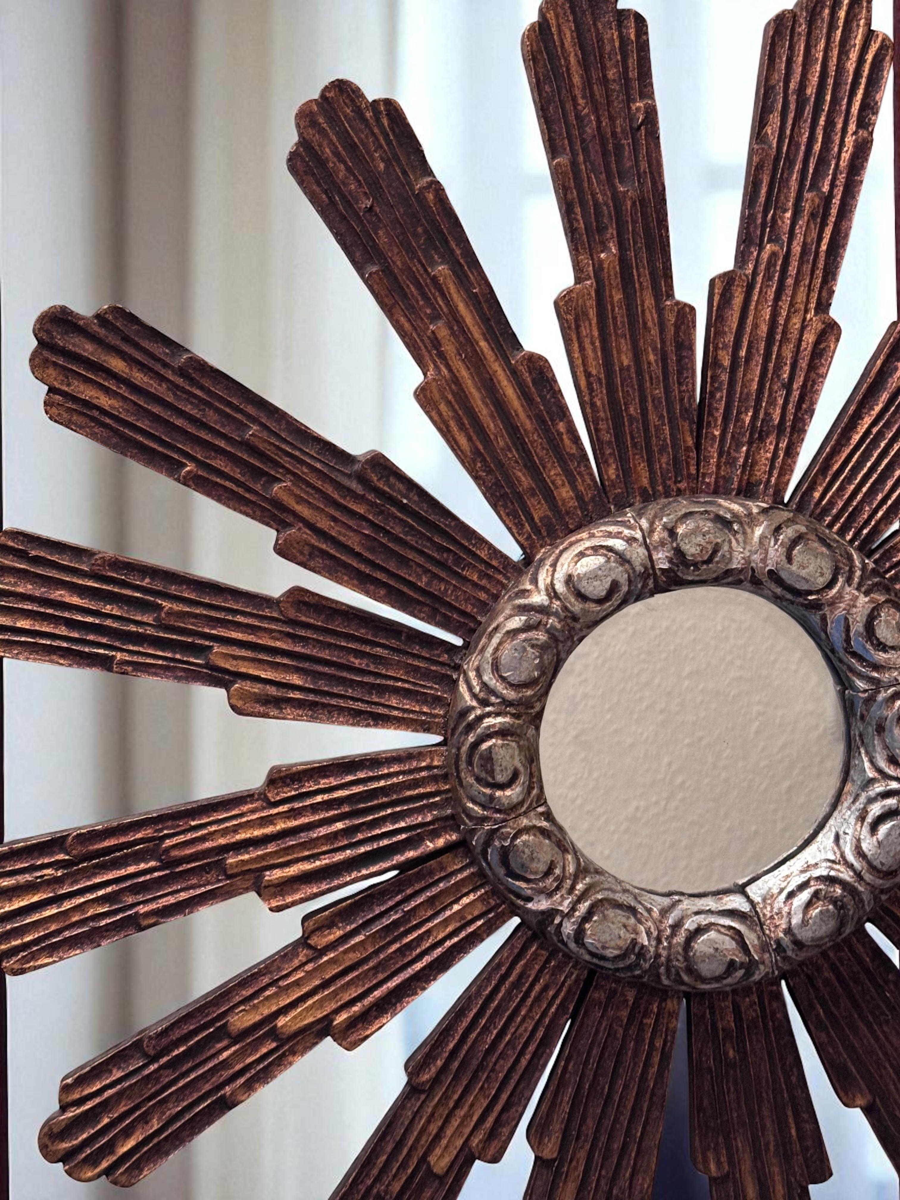 Monumentale specchio Sunburst Starburst di grandi dimensioni Wood, Italia 1910 o più vecchio in vendita 9