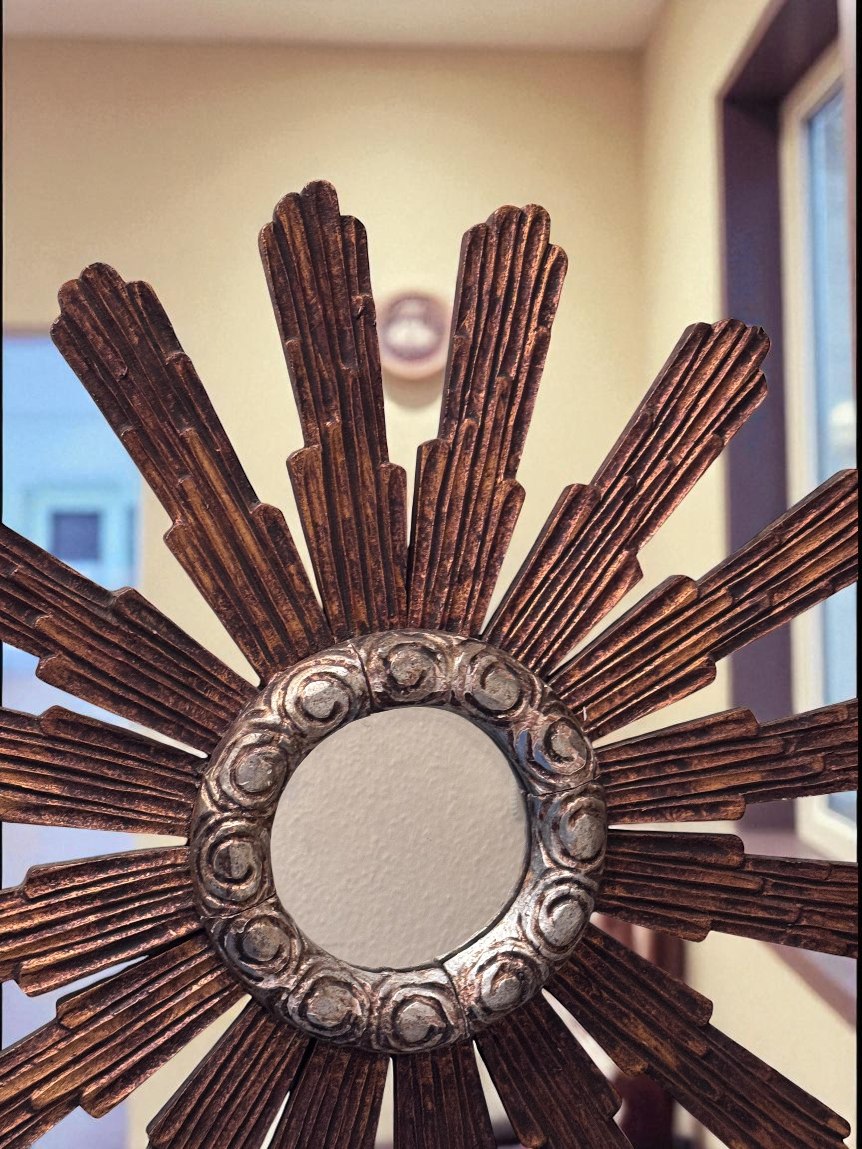 Monumentale specchio Sunburst Starburst di grandi dimensioni Wood, Italia 1910 o più vecchio in vendita 10