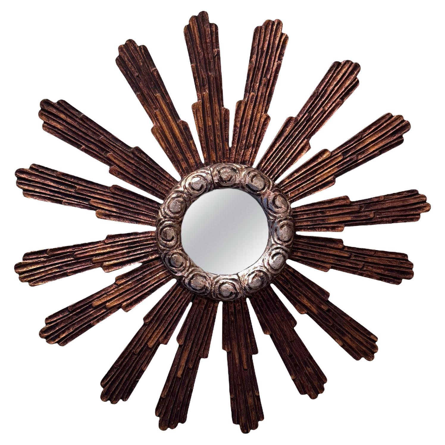 Monumentale specchio Sunburst Starburst di grandi dimensioni Wood, Italia 1910 o più vecchio in vendita