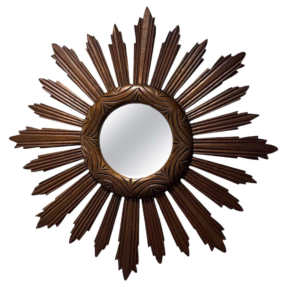 Monumentaler großer Sunburst Starburst Spiegel Wood, Italien, ca. 1950er Jahre im Angebot 3