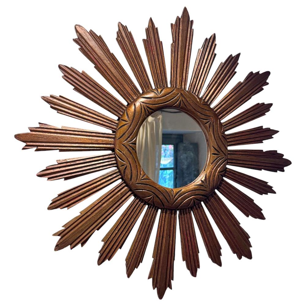 Monumentaler großer Sunburst Starburst Spiegel Wood, Italien, ca. 1950er Jahre im Angebot 4
