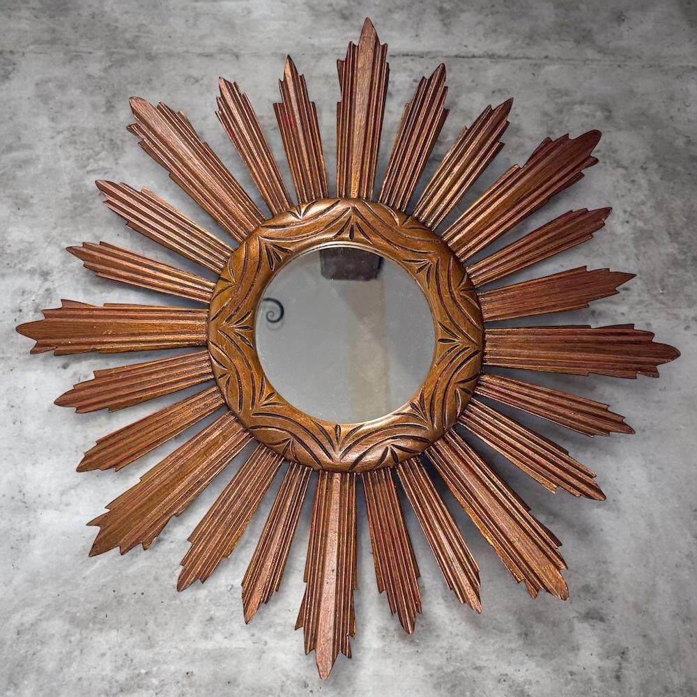 Monumentaler großer Sunburst Starburst Spiegel Wood, Italien, ca. 1950er Jahre im Angebot 6