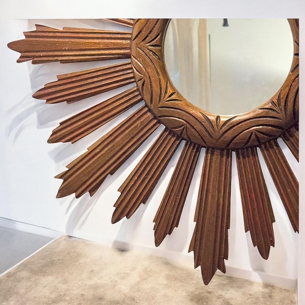 Monumentaler großer Sunburst Starburst Spiegel Wood, Italien, ca. 1950er Jahre im Angebot 7