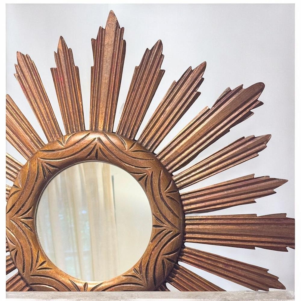 Monumentaler großer Sunburst Starburst Spiegel Wood, Italien, ca. 1950er Jahre im Angebot 8