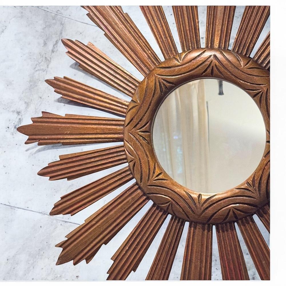 Monumentaler großer Sunburst Starburst Spiegel Wood, Italien, ca. 1950er Jahre im Angebot 12