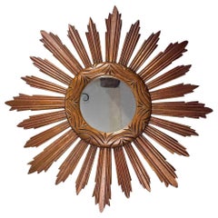 Monumental stunning large Sunburst Starburst Mirror Wood, Italy, circa 1950s