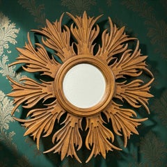 Monumental stunning large Sunburst Starburst Mirror Wood, Italy, circa 1950s