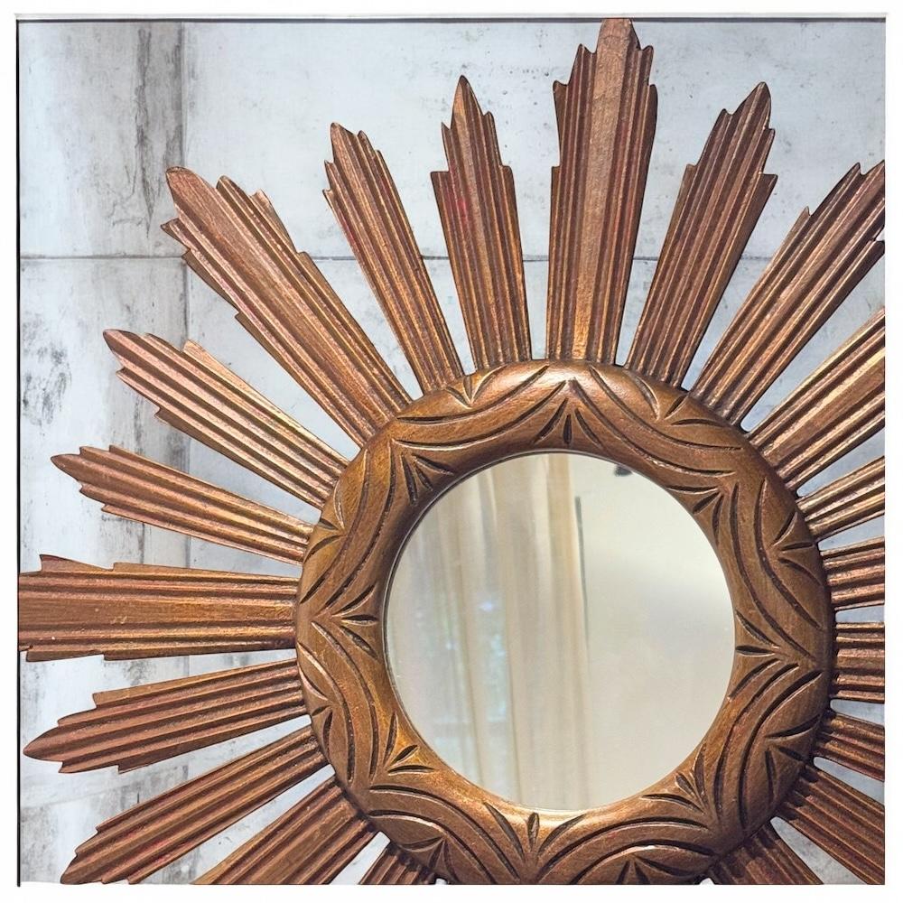 Monumentaler großer Sunburst Starburst Spiegel Wood, Italien, ca. 1950er Jahre im Angebot 13