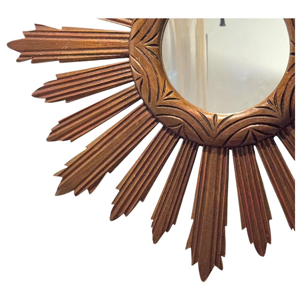 Monumentaler großer Sunburst Starburst Spiegel Wood, Italien, ca. 1950er Jahre (Hollywood Regency) im Angebot