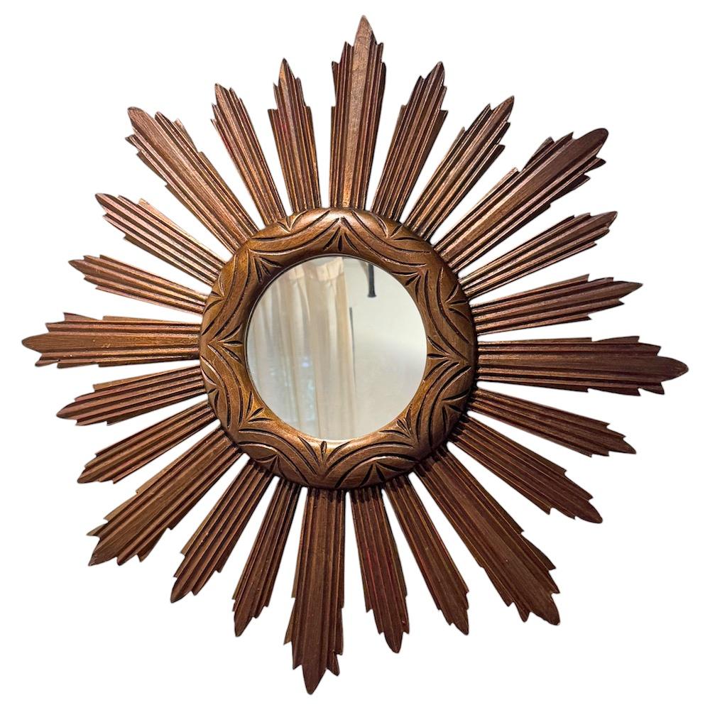 Monumentaler großer Sunburst Starburst Spiegel Wood, Italien, ca. 1950er Jahre im Angebot 2