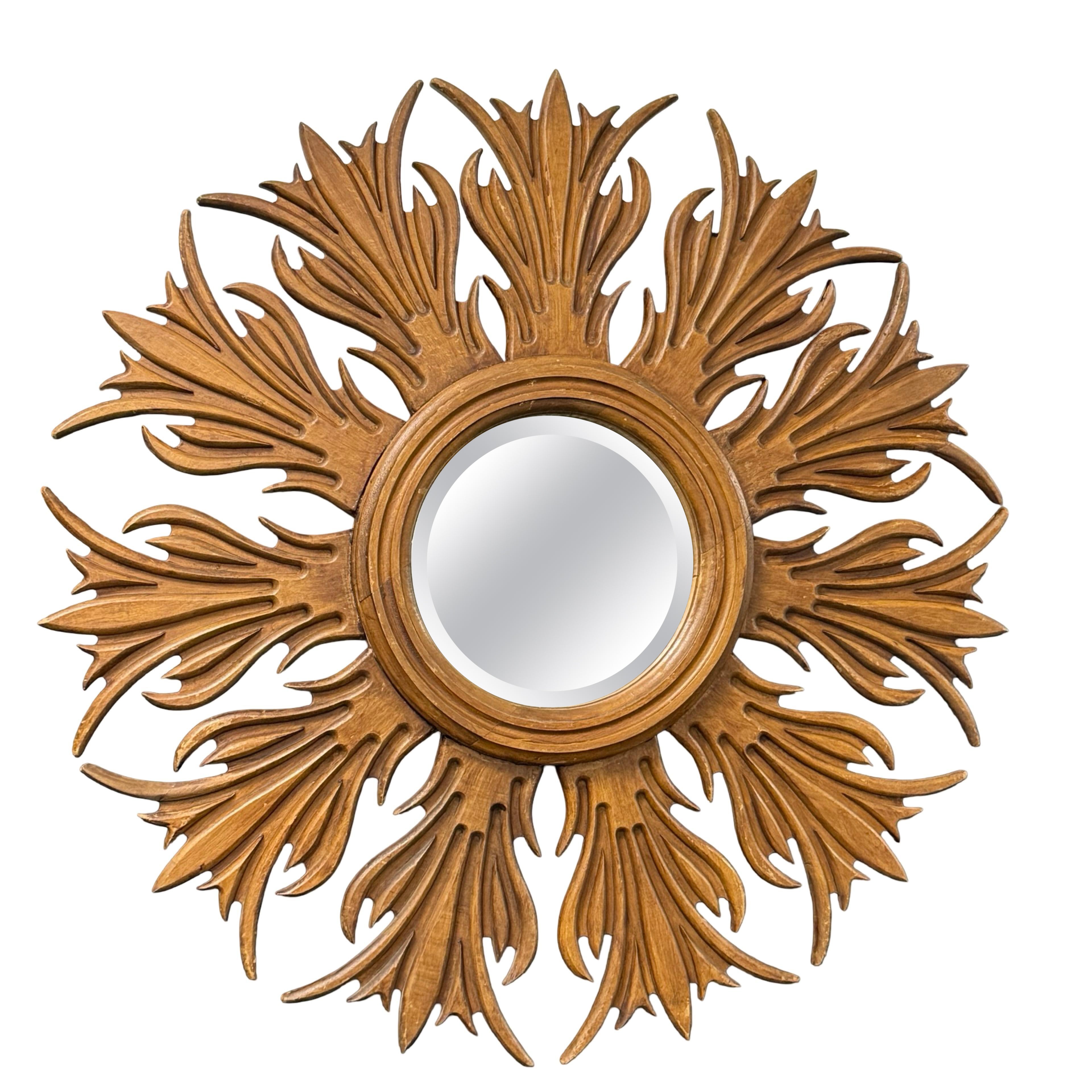 Monumental stunning large Sunburst Starburst Mirror Wood, Italy, circa 1950s For Sale
