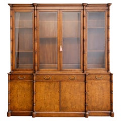 Monumental Style Burl Wood Faux Bamboo China Library Cabinet Or Hutch Bookshelf