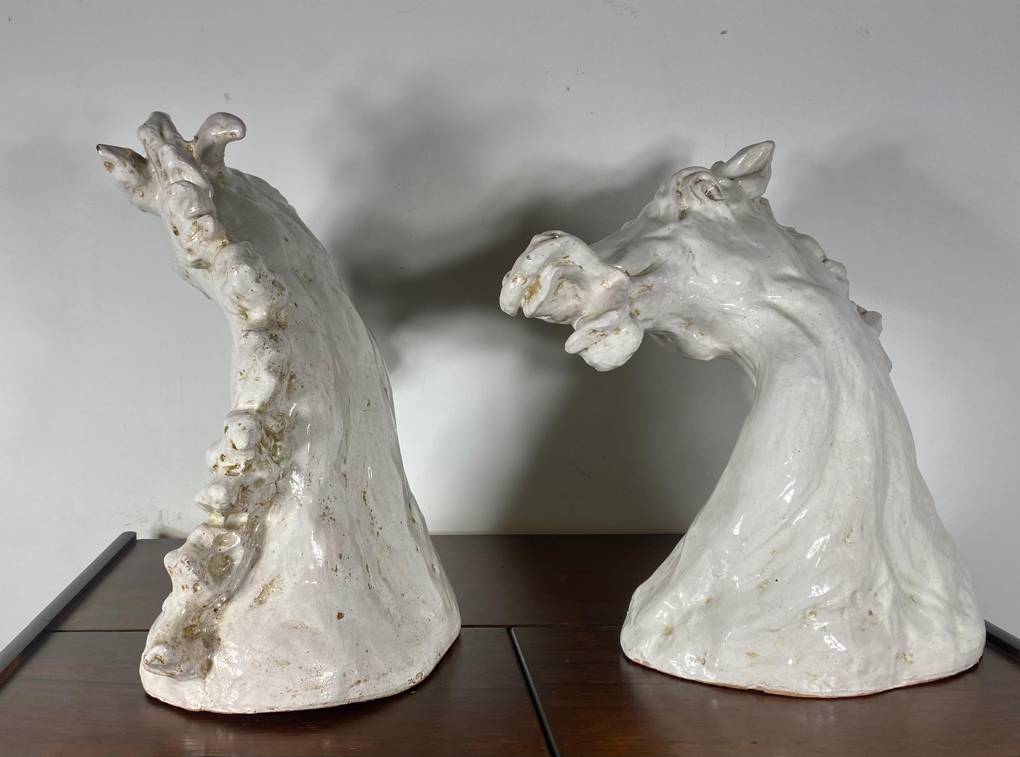 Mid-Century Modern Monumental Stylized Studio Pottery Horse Head Sculptures ..Europian For Sale