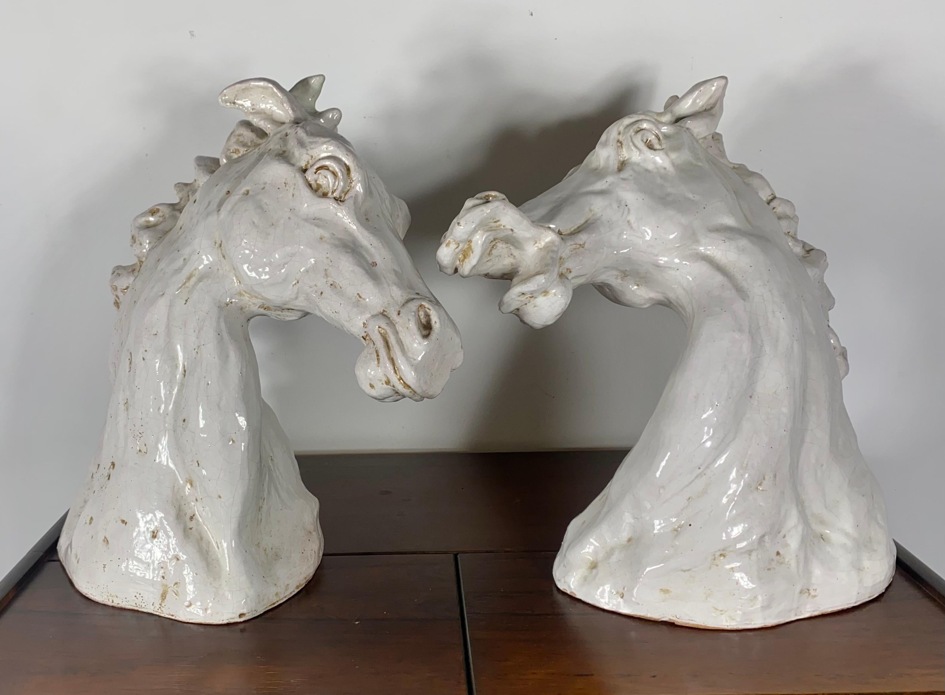 Hand-Crafted Monumental Stylized Studio Pottery Horse Head Sculptures ..Europian For Sale
