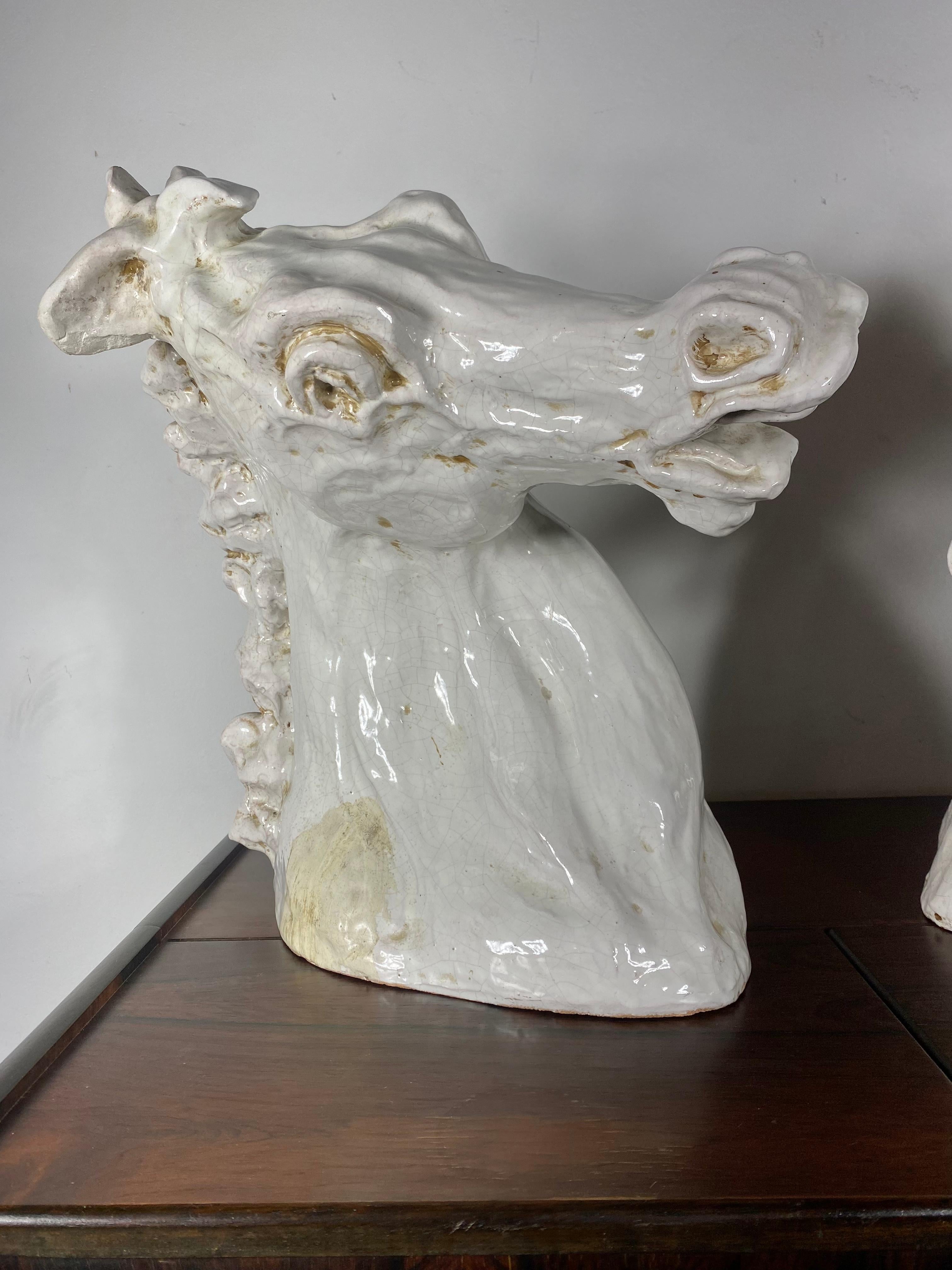 Monumental Stylized Studio Pottery Horse Head Sculptures ..Europian For Sale 1
