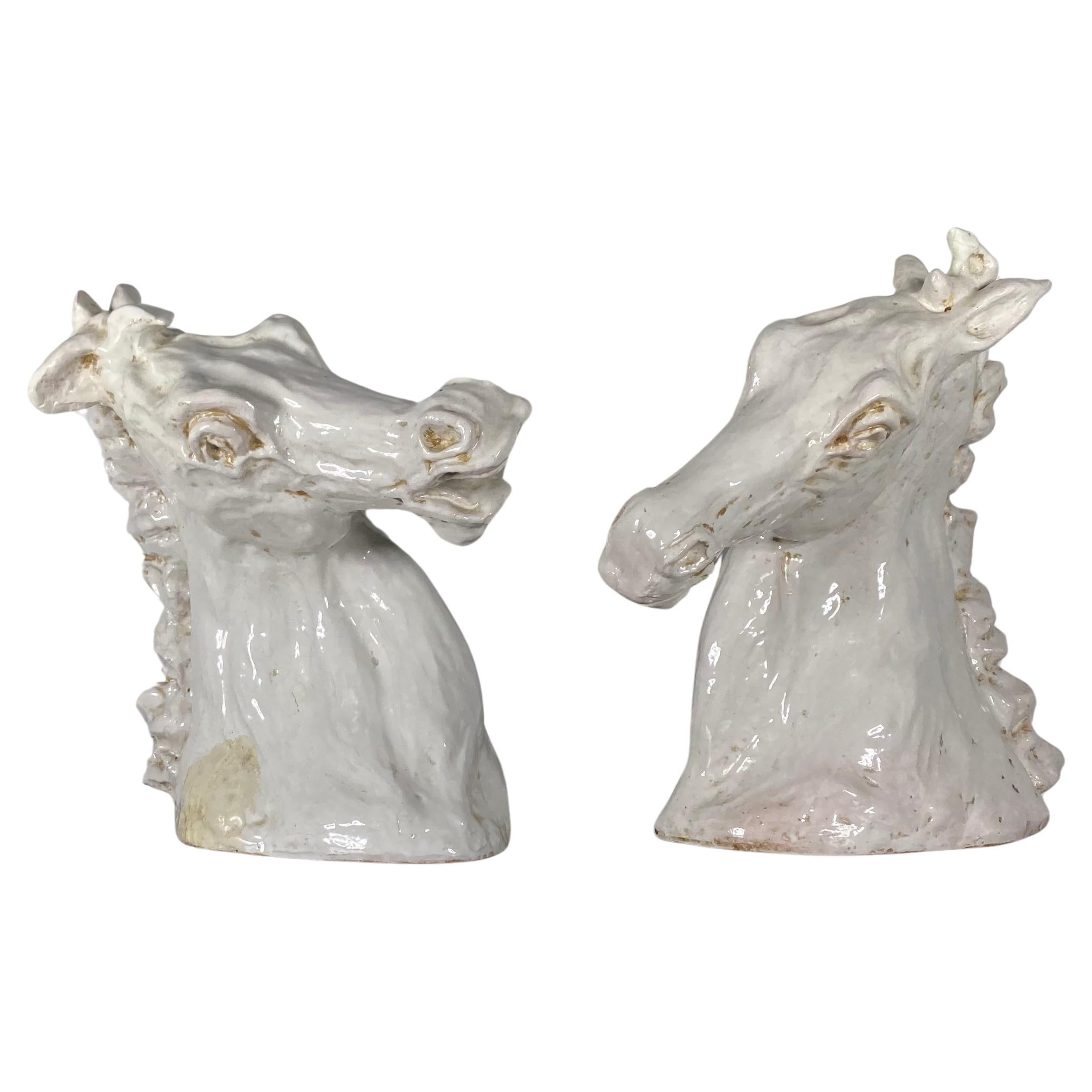 Monumental Stylized Studio Pottery Horse Head Sculptures ..Europian For Sale