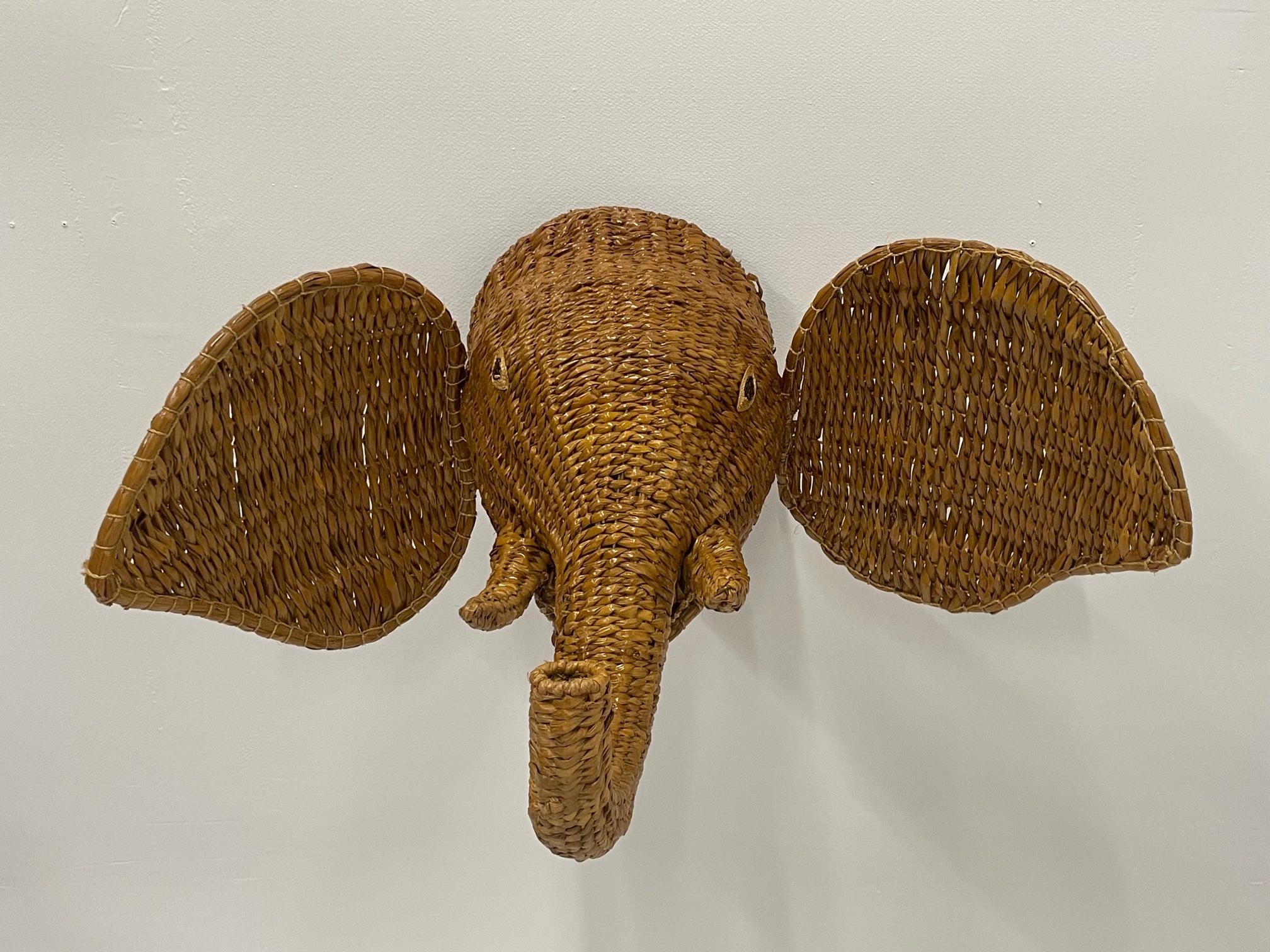 Monumental Surprising Water Hyacinth Elephant Trophy Head Wall Sculpture For Sale 3