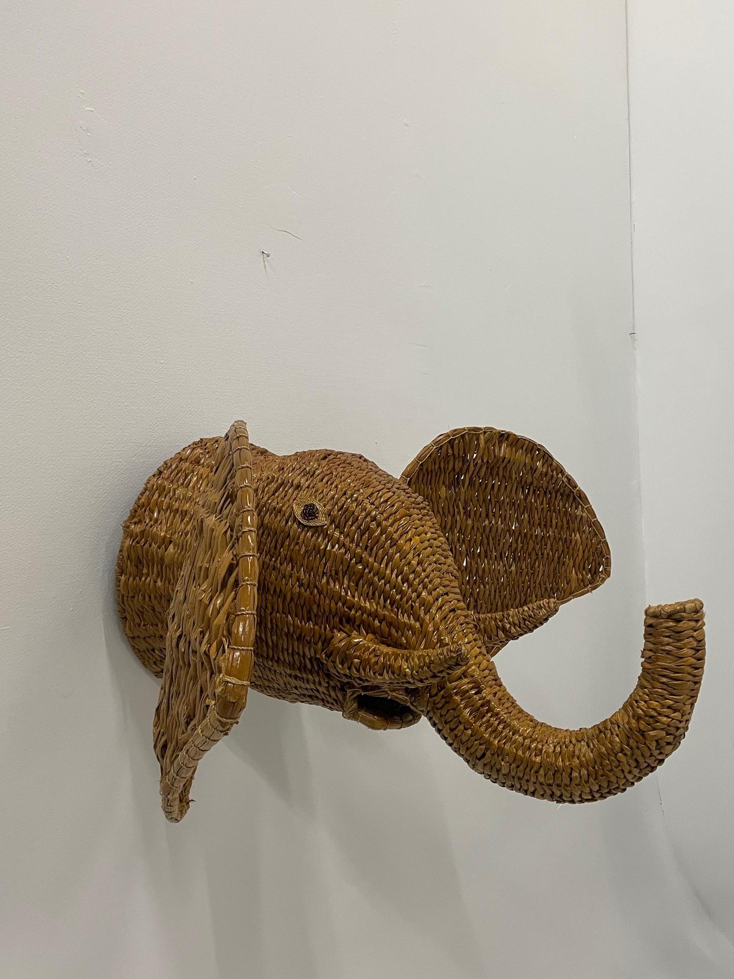 Organic Modern Monumental Surprising Water Hyacinth Elephant Trophy Head Wall Sculpture For Sale