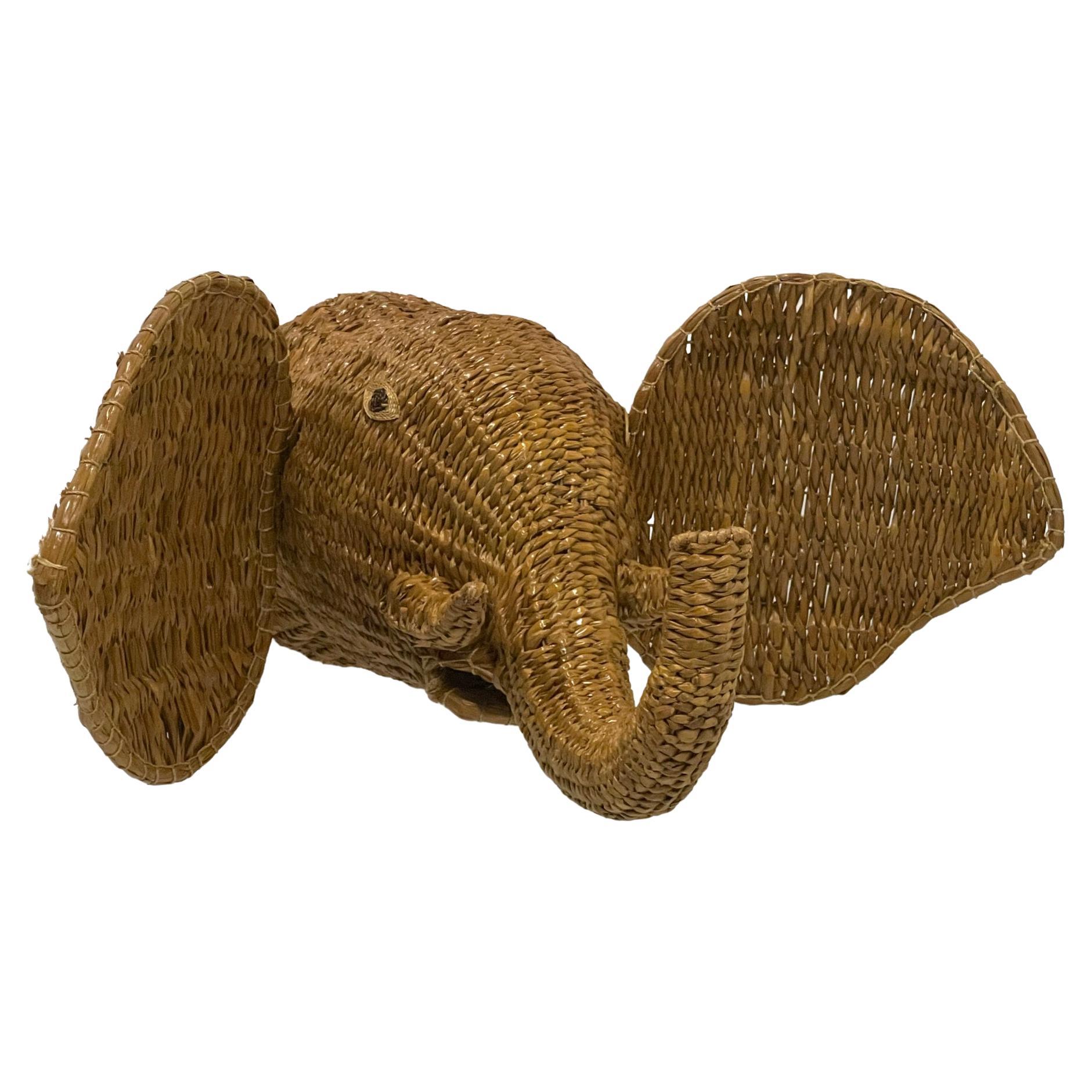 Monumental Surprising Water Hyacinth Elephant Trophy Head Wall Sculpture For Sale