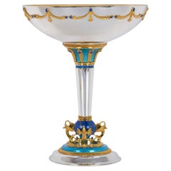 Monumental Swan Sky Silver, Lapis Lazuli Enamel Fruit Bowl- Handcrafted To Order