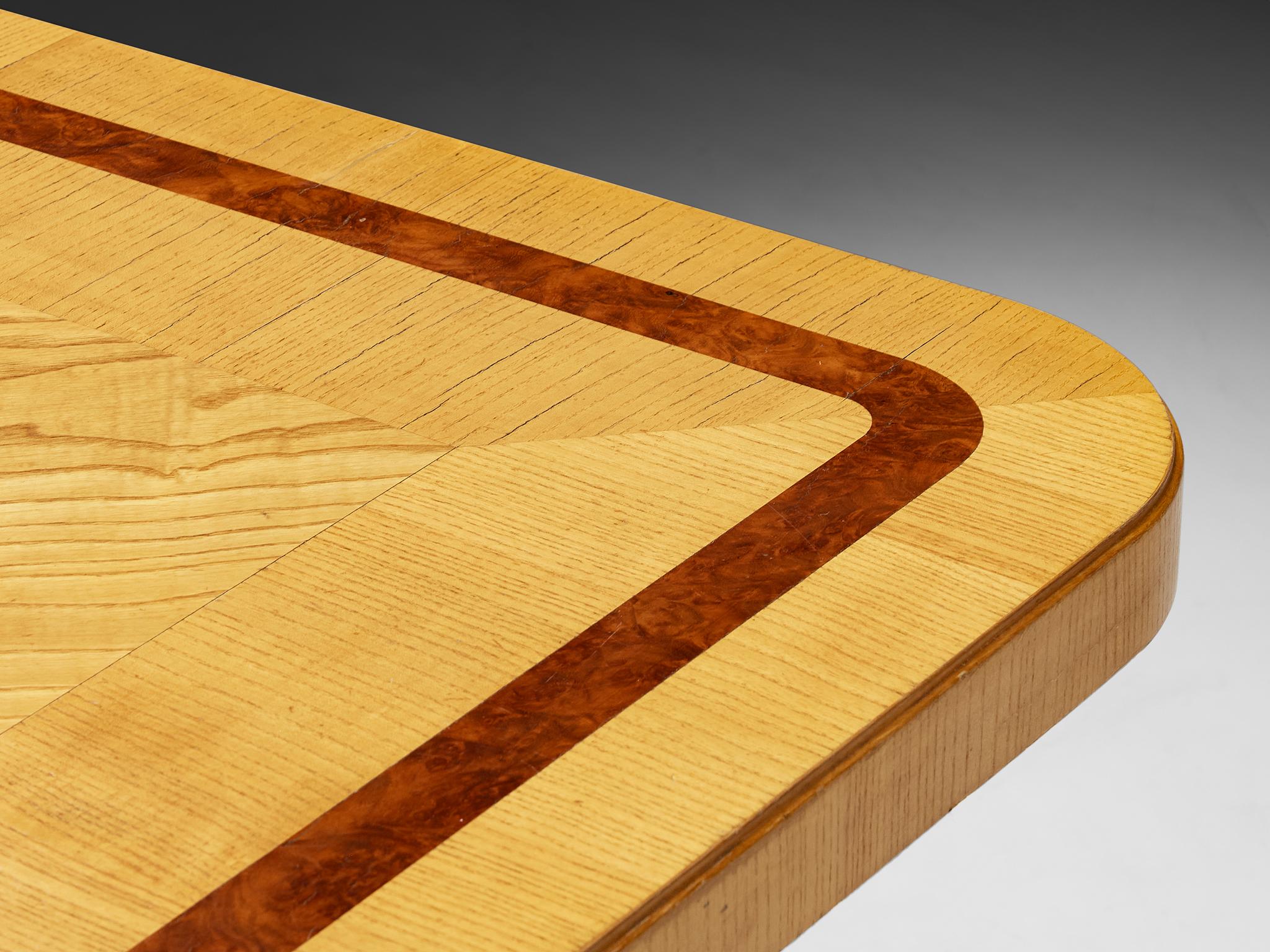 Monumental Swedish Art Deco Dining Table in Ash and Walnut Burl Wood In Good Condition For Sale In Waalwijk, NL