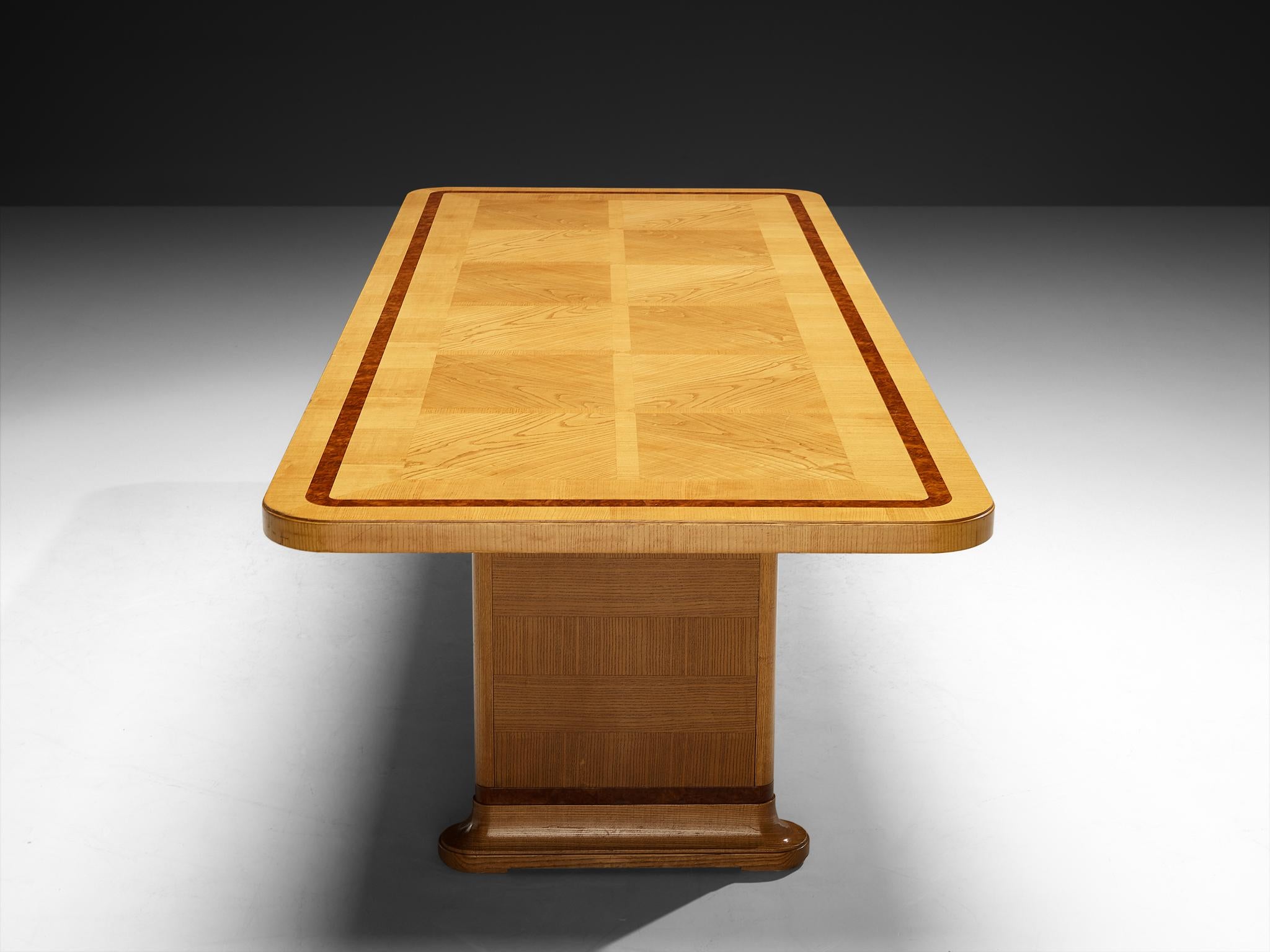 Mid-20th Century Monumental Swedish Art Deco Dining Table in Ash and Walnut Burl Wood For Sale