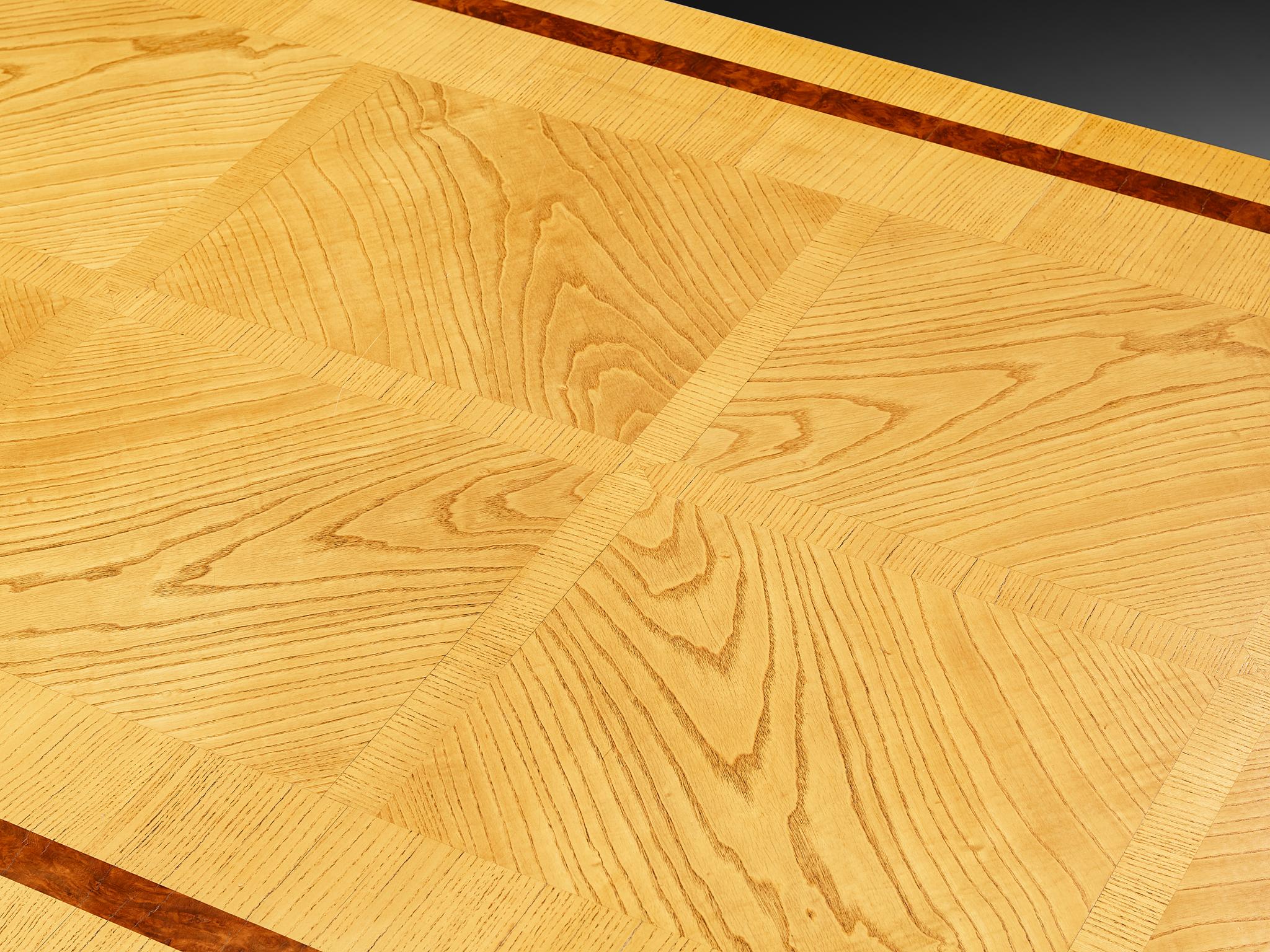 Monumental Swedish Art Deco Dining Table in Ash and Walnut Burl Wood For Sale 1