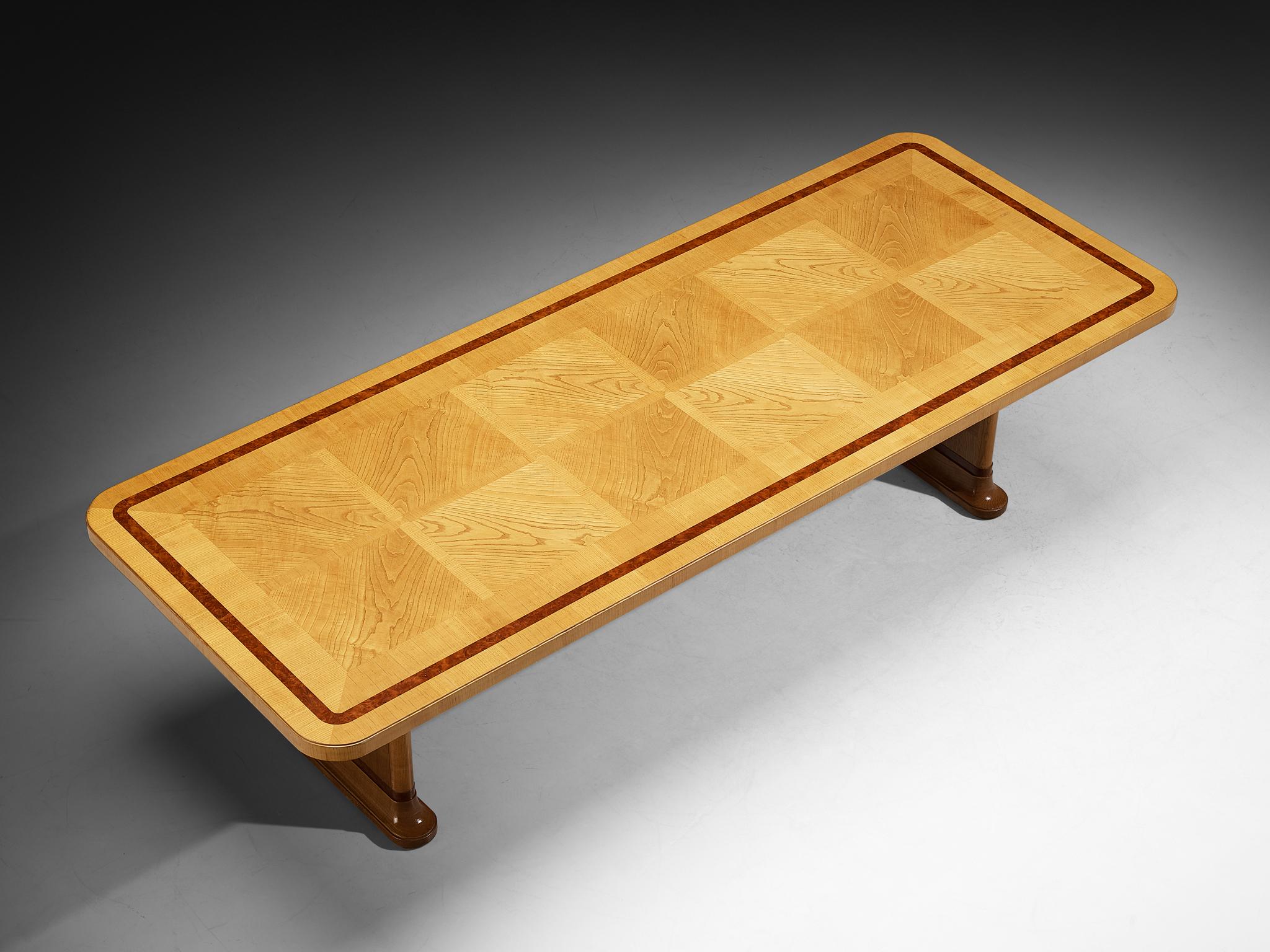 Monumental Swedish Art Deco Dining Table in Ash and Walnut Burl Wood For Sale 2